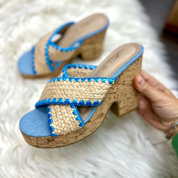 Blue Woven Cork Wedge - Picture 7 of 9